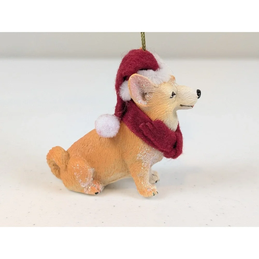 Corgi Dog Christmas Ornament Resin Pet Holiday Decor Santa Hat Christmas Shoppe